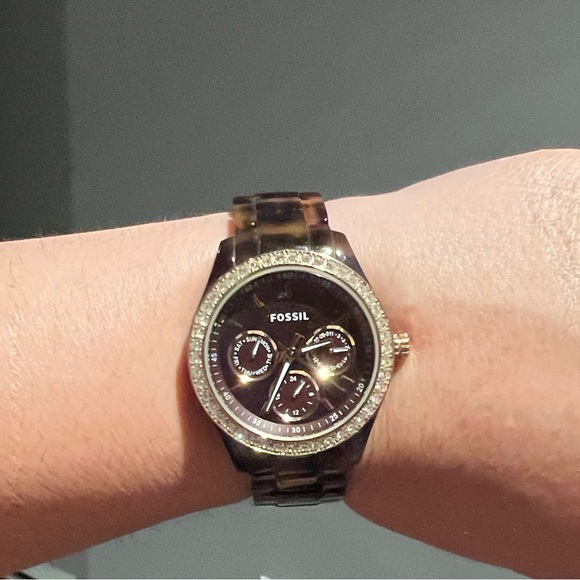 Fossil Woman’s Gold and Tortoise with Crystal Accents Watch - Picture 1 of 6
